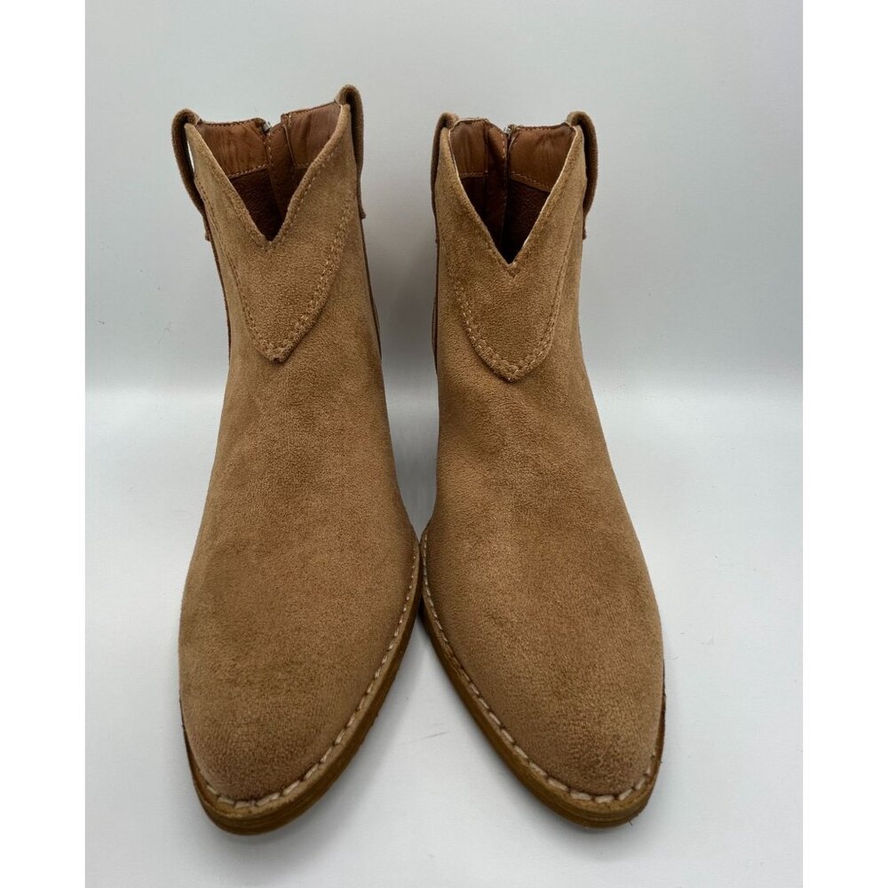 Beast Fashion Womens Tan Faux Suede Ankle Boots Size 7 With Back Zipper Closure - Picture 2 of 9